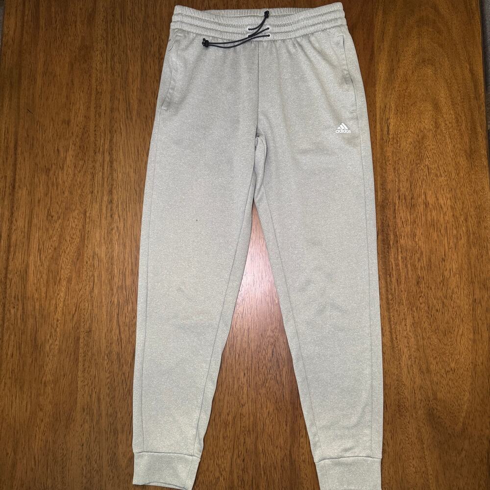 Adidas Mens Small Gray Fleece Jogger Sweatpants Drawstring Athletic H13375